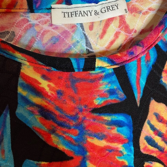 Brand New! Tiffany & Grey Multi-Colored Leaves Print Short Sleeve Dress Sz Small - Picture 9 of 9